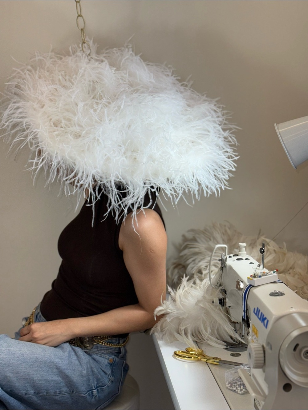 Designer White Feather Statement Hat - Women Accessories bridal hat